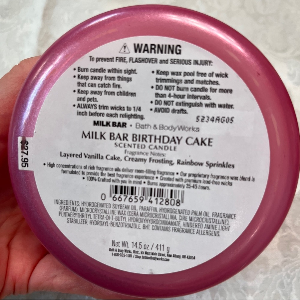 Bath & Body Works Milk Bar Birthday Cake Candle 3-Wick & Hand Sanitizer Gel NWT - Picture 8 of 8